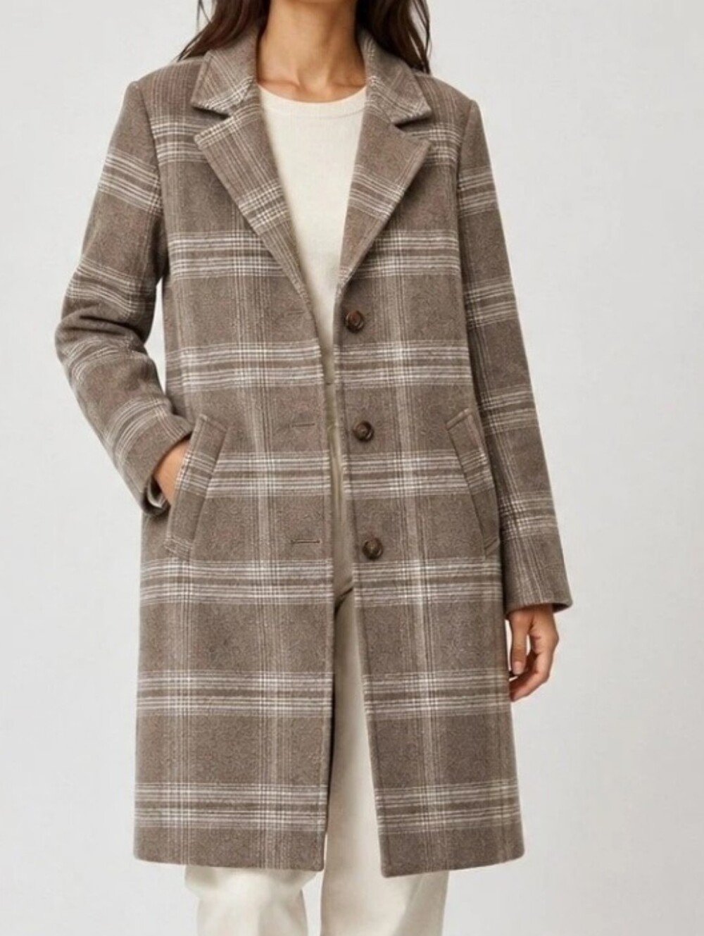 Abercrombie & Fitch Plaid Taupe and Cream Trench Coat
